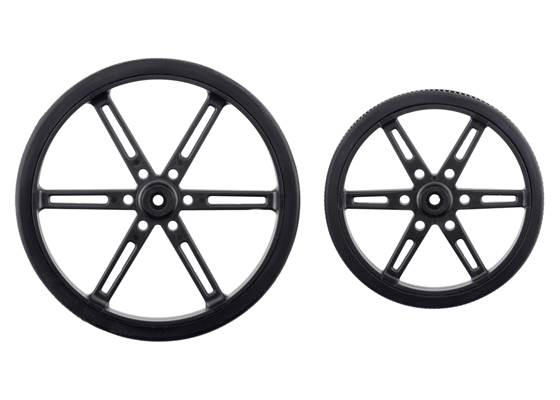 90&nbsp;mm and 70&nbsp;mm Pololu Wheels for Standard Servo Splines (25T, 5.8mm).