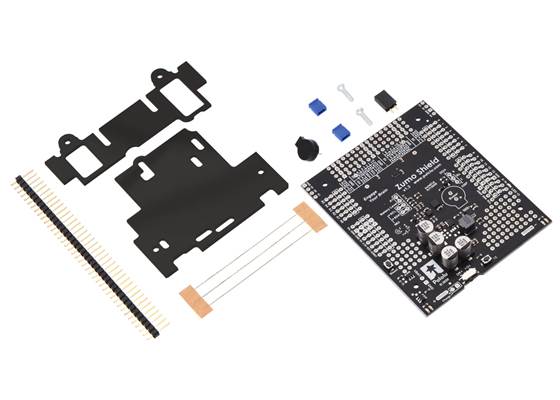 Zumo Shield for Arduino, v1.3, shown with included hardware.