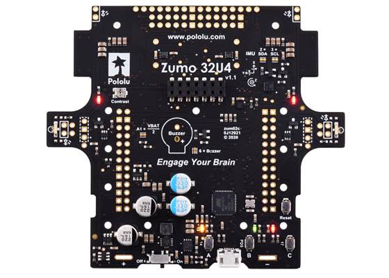 Zumo 32U4 robot main board v1.1, top view.