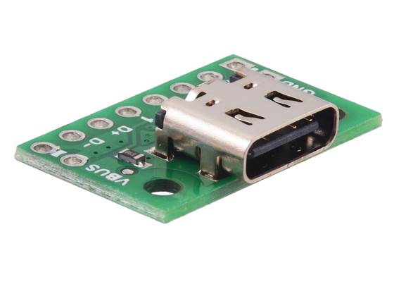 Close-up of Type-C connector on the USB 2.0 Type-C Connector Breakout Board (usb07b).