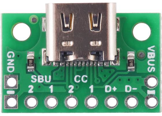 USB 2.0 Type-C Connector Breakout Board (usb07b), top view.