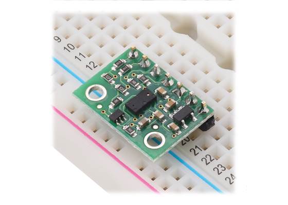 VL53L3CX Time-of-Flight Multi-Target Distance Sensor Carrier in a breadboard.
