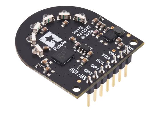 3-Channel Wide FOV Time-of-Flight Distance Sensor for TI-RSLK MAX Using OPT3101 with male header pins soldered.