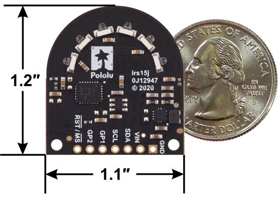 Dimensions of the 3-Channel Wide FOV Time-of-Flight Distance Sensor for TI-RSLK MAX Using OPT3101.