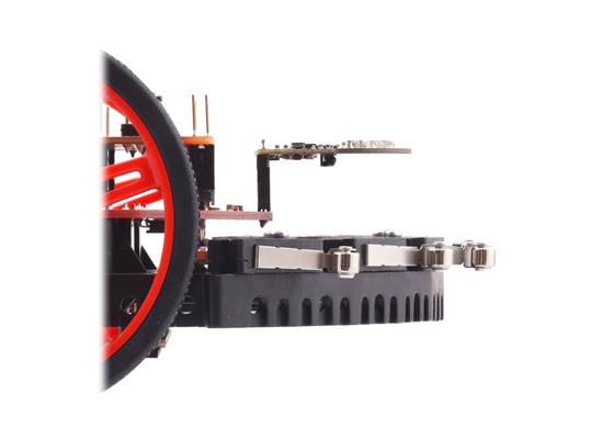 OPT3101 distance sensor module installed on a TI-RSLK MAX, side view.