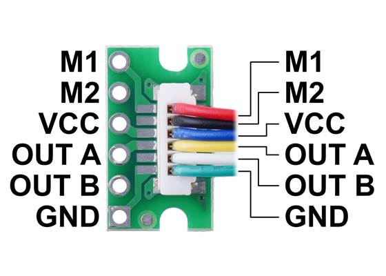 Pinout diagram of the Breakout for JST SH-Style Connector, 6-Pin Male Top-Entry.