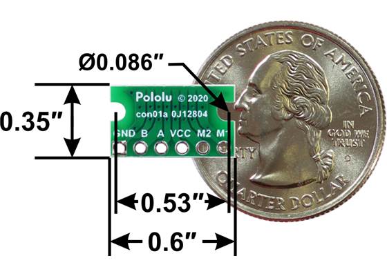 Breakout for JST SH-Style Connector, 6-Pin Male (Top-Entry or Side-Entry), bottom view with dimensions.