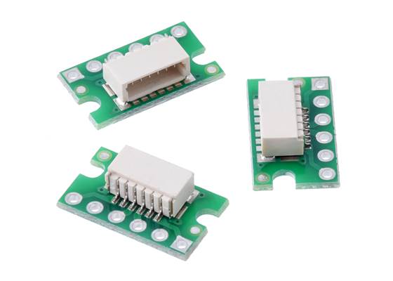 Breakout for JST SH-Style Connector, 6-Pin Male Side-Entry (3-Pack, Untested).