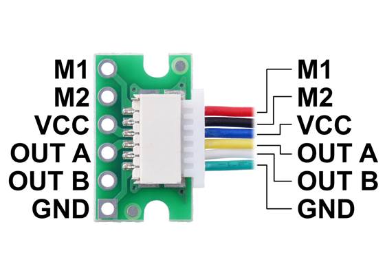 Pinout diagram of the Breakout for JST SH-Style Connector, 6-Pin Male Side-Entry.