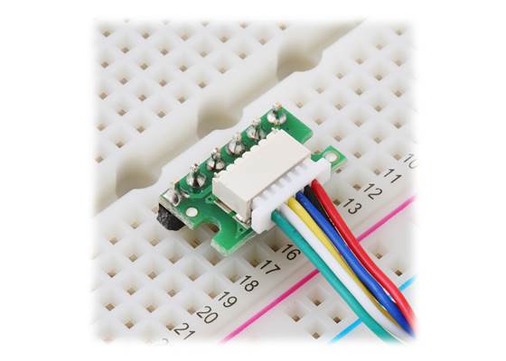 Breakout for JST SH-Style Connector, 6-Pin Male Side-Entry in a breadboard.