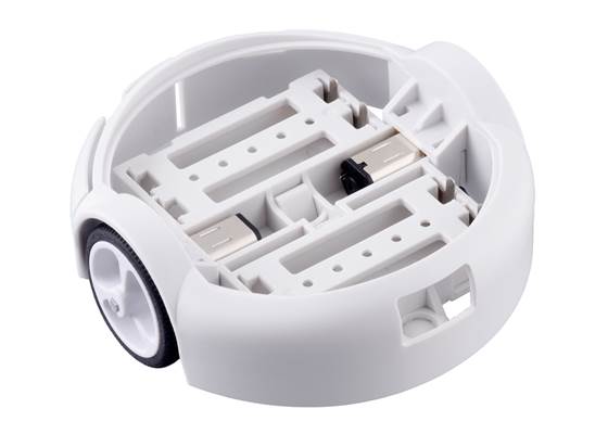 3pi+ Chassis Kit, rear view, assembled with Micro Metal Gearmotors (motors not included).