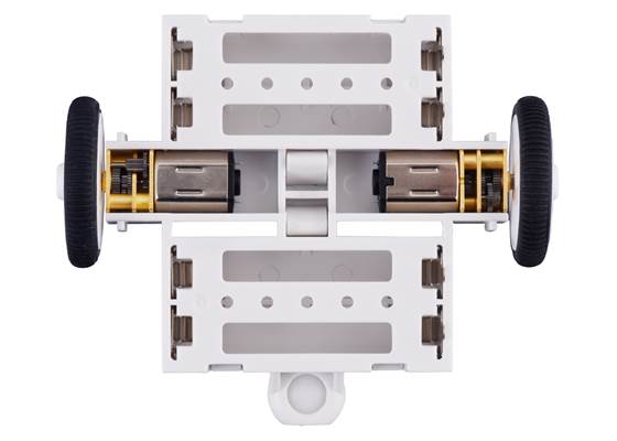 3pi+ Chassis Kit, top view with motors installed and without outer skirt (motors not included).