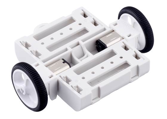 3pi+ Chassis Kit, front view with motors and motor clips installed in place of the outer skirt (motors not included).