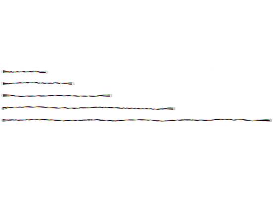6-Pin Female-Female JST SH-Style Cables (top to bottom: 10cm, 16cm, 25cm, 40cm, 63cm).