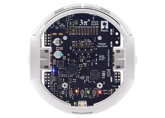 3pi+ 32U4 OLED Robot, top view with OLED display removed.
