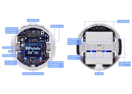 3pi+ 32U4 OLED Robot features.