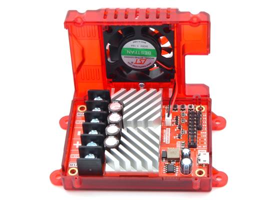 RoboClaw Case with Fan, open with RoboClaw (not included) mounted inside.