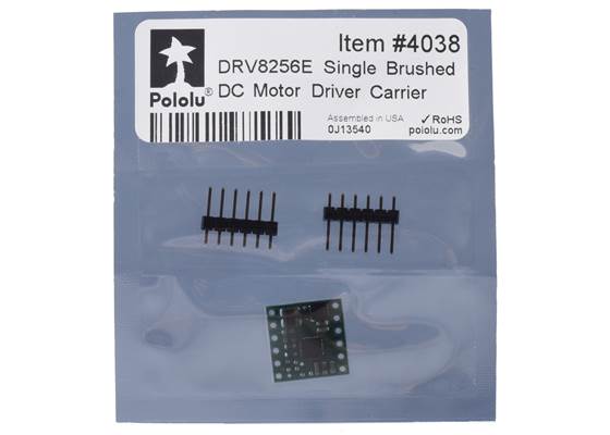 Standard packaging for the DRV8256E Single Brushed DC Motor Driver Carrier.