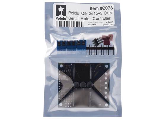 Standard packaging for qik 2s15v9 dual serial motor controller.