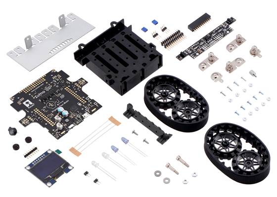 Contents of the Zumo 32U4 OLED robot kit.