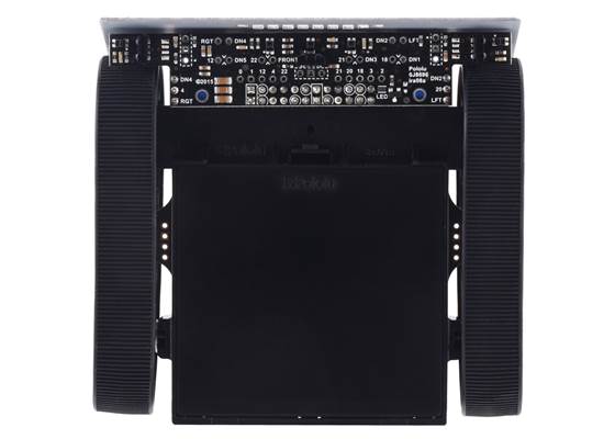 Assembled Zumo 32U4 OLED robot, bottom view.