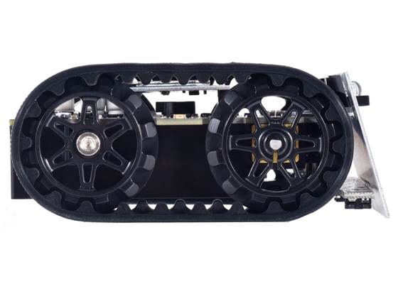 Assembled Zumo 32U4 OLED robot, side view.