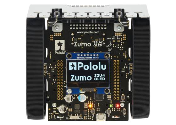 Assembled Zumo 32U4 OLED robot, top view.