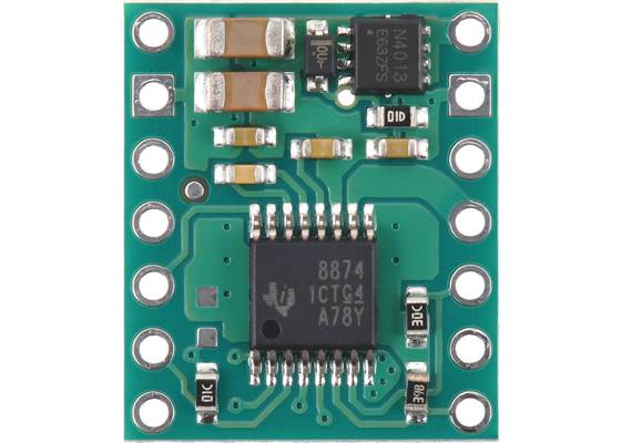 DRV8874 Single Brushed DC Motor Driver Carrier, top view.