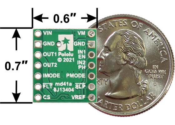 DRV8874/DRV8876 Single Brushed DC Motor Driver Carrier, bottom view with dimensions.