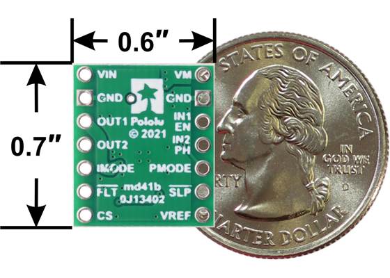 DRV8876 (QFN) Single Brushed DC Motor Driver Carrier, bottom view with dimensions.