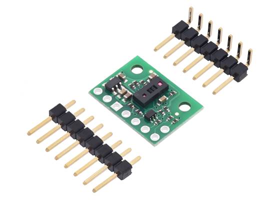 VL53L5CX Time-of-Flight 8x8-Zone Distance Sensor Carrier with included header pins.