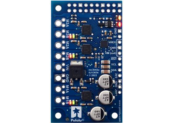 Motoron M3H256 Triple Motor Controller for Raspberry Pi, top view.
