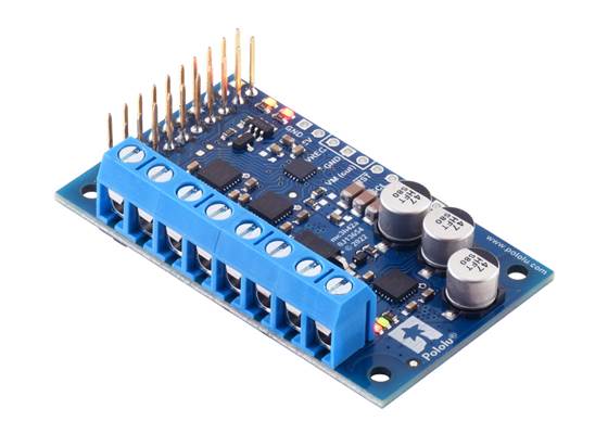 Motoron M3H256 Triple Motor Controller for Raspberry Pi, assembled with the larger (5mm-pitch) blue terminal blocks.
