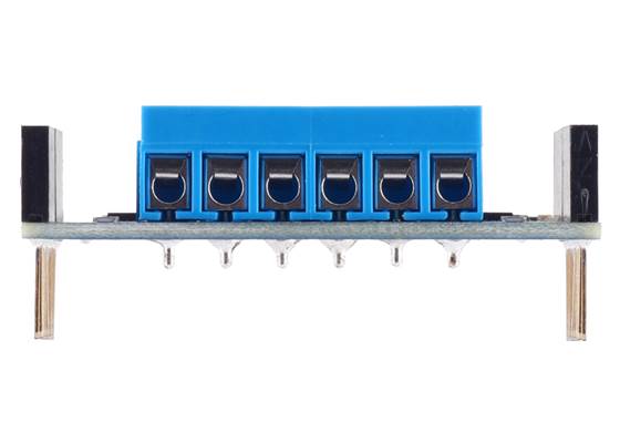 The terminal blocks on the Motoron M2S high-power motor drivers are taller than the headers, so they should only be installed on the top Motoron in the stack.