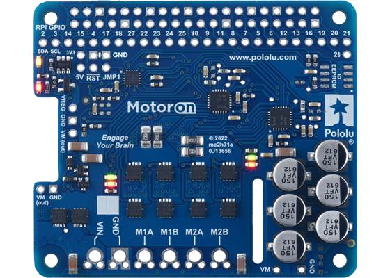 Motoron M2H18v18 Dual High-Power Motor Controller for Raspberry Pi, top view.