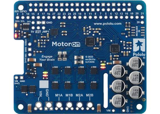 Motoron M2H24v14 Dual High-Power Motor Controller for Raspberry Pi, top view.