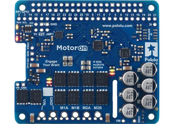 Motoron M2H18v20 Dual High-Power Motor Controller for Raspberry Pi, top view.