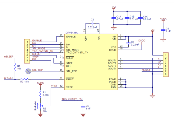 Schematic diagram of the DRV8434A Stepper Motor Driver Carrier.
