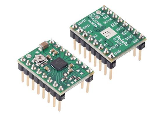 DRV8434S SPI Stepper Motor Driver Carrier, Potentiometer for Max. Current Limit with included header pins soldered.