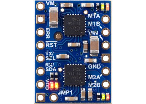 Motoron M2T256/M2U256 Dual Motor Controller, top view.