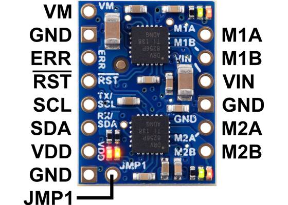 Motoron M2T256 Dual I²C Motor Controller pinout.
