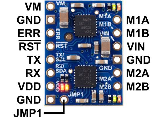 Motoron M2U256 Dual Serial Motor Controller pinout.