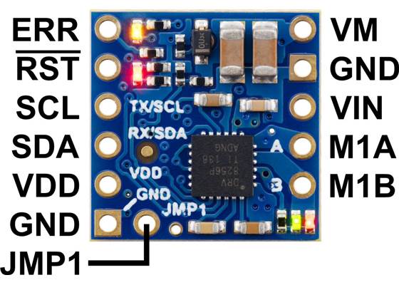 Motoron M1T256 Single I²C Motor Controller pinout.