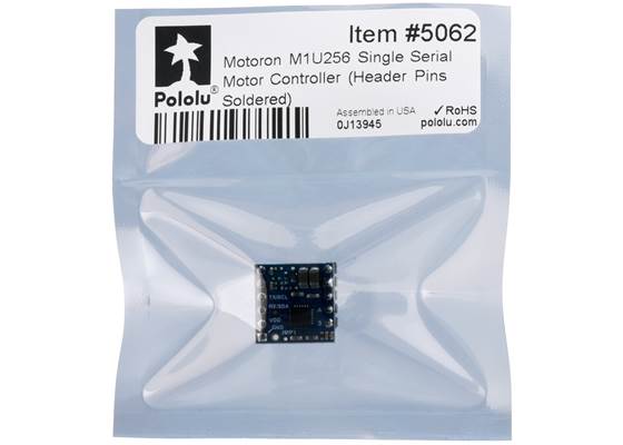 Standard packaging for the Motoron M1U256 Single Serial Motor Controller (Header Pins Soldered).
