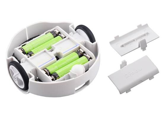 3pi+ 2040 Robot, bottom view with batteries installed (batteries not included).