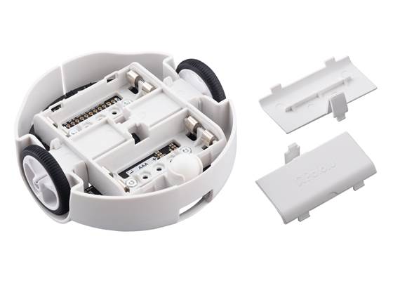 3pi+ 2040 Robot, bottom view showing the insides of the battery compartments.