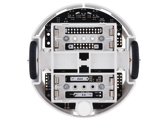 3pi+ 2040 Robot, bottom view with battery compartment covers removed.