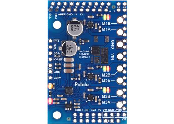 Motoron M3S550 Triple Motor Controller Shield for Arduino, top view.