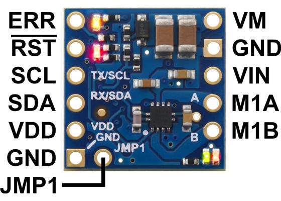 Motoron M1T550 Single I²C Motor Controller pinout.