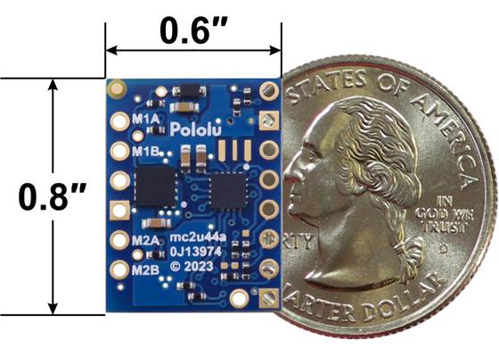 Motoron M2T550 Dual I²C Motor Controller, bottom view with dimensions.